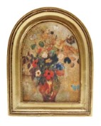 Resin Mini Framed Art Magnet in Gold Finish Assorted arch flower red pink green blue vintage