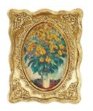 Resin Mini Framed Art Magnet in Gold Finish Assorted rectangle flower vintage pink peach rose