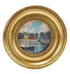 Resin Mini Framed Art Magnet in Gold Finish Assorted round dock water vintage