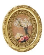 Resin Mini Framed Art Magnet in Gold Finish Assorted oval flower white fruit apple