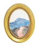 Resin Mini Framed Art Magnet in Gold Finish Assorted oval path mountain vintage