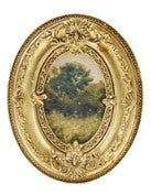 Resin Mini Framed Art Magnet in Gold Finish Assorted oval tree grass field vintage
