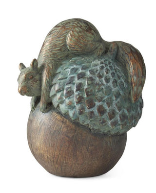 Resin Patina Copper Squirrel on Acorn 5" distressed green brown