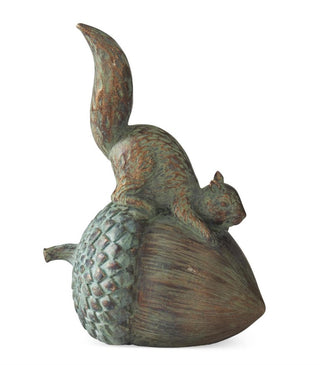 Resin Patina Copper Squirrel on Acorn 6.75" green brown distressed