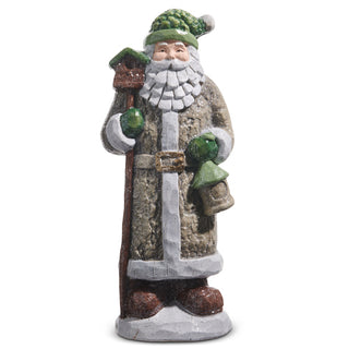 Resin Santa with Natural Tones red green beige white birdhouse lantern