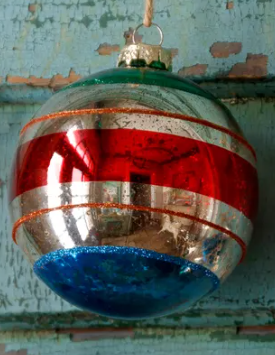 Retro Striped Ornament 4" Assorted blue green red orange mercury glass