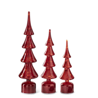 Rotating Ribbed Red Mercury Glass LED Tree with Timer Assorted