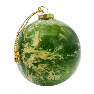 Round Glass Ball Ornament in Marbled Green & Gold 5in