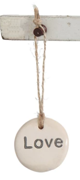 Round Stoneware Tag Ornament with Holiday Word Assorted love