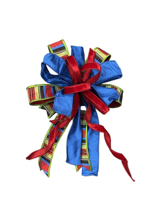 Royal Blue, Red & Plaid Bow green black Christmas bright