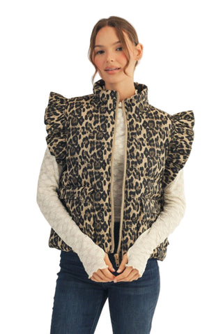 Ruffled Cap Sleeves Leopard Vest