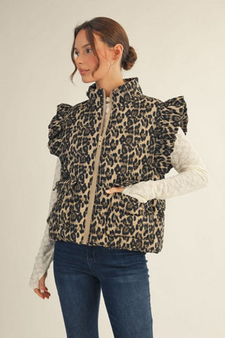 Ruffled Cap Sleeves Leopard Vest