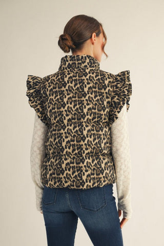 Ruffled Cap Sleeves Leopard Vest