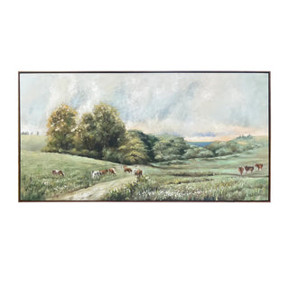 Rural Bliss Floating Frame Canvas countryside cattle horse cow green