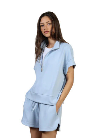 Dylan Short Sleeve Half-Zip in Denim