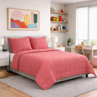 Slub Tencel Quilted Coverlet Set in Persimmon king queen peach pink orange coral