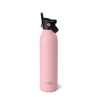 A pink stainless steel SWIG water bottle with a black silicone base, displaying the brand name 'SWIG' on the front.