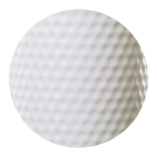 A white SWIG golf ball can and bottle cooler with a textured dimple design, featuring a silicone base and a lid resembling a golf ball.