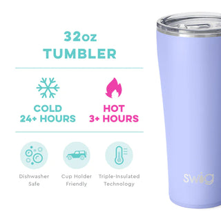 A purple SWIG Hydrangea Tumbler with a clear silicone base, holding up to 22oz.