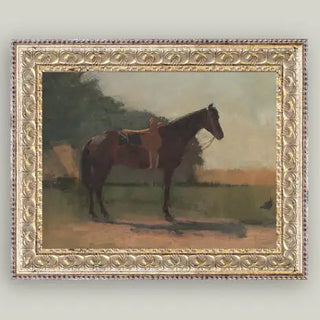 Saddled Horse Framed Antique Art 10"x8"