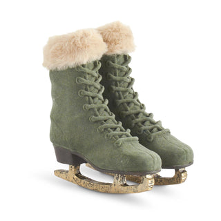 Sage Green Velvet Ice Skates with Beige Vegan Fur Trim