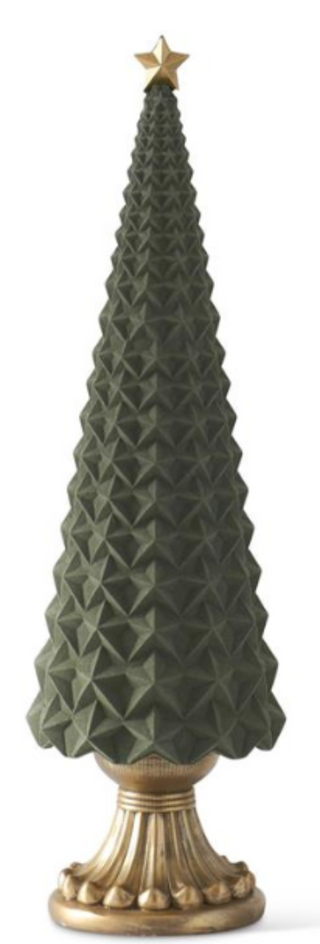 Sage Green Velvet Star Embossed Resin Tree Assorted