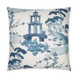 Sakura Pillow in Indigo 24"x24" oriental pagoda bansai tree navy cream white