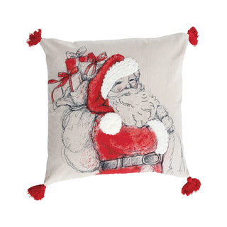 Santa Pillow with Embroidered Image & Tassels red and white Christmas sack of toys