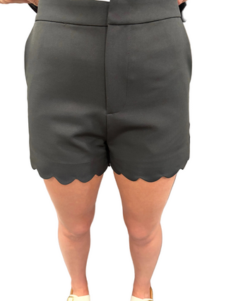 Scallop Hem Shorts in Black