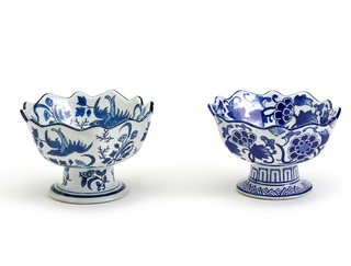 Scalloped Edge Footed Bowl Assorted blue and white ceramic porcelain flower bird Ming dynasty