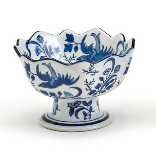 Scalloped Edge Footed Bowl Assorted bird flower blue and white porcelain ceramic Ming Dynasty