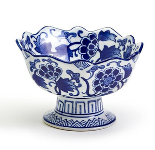 Scalloped Edge Footed Bowl Assorted flower blue and white porcelain ceramic Ming dynasty