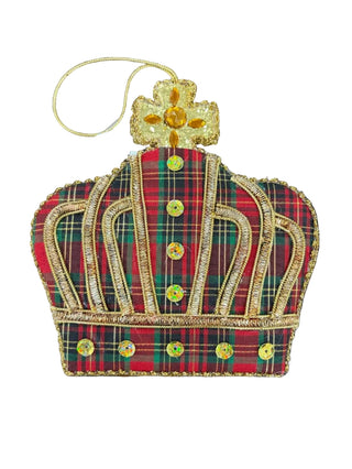 Scottish Plaid Royal Crown Ornament Assorted
A decorative crown-shaped ornament made from red tartan plaid fabric with gold trim and gold buttons