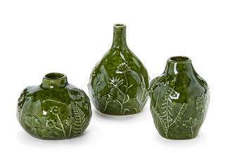 Green Floral Scape Relief Pattern Vase Assorted