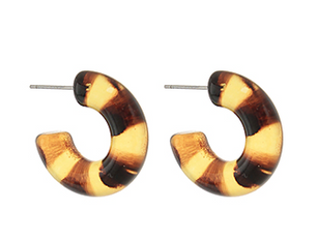 Brown Tortoise Open Hoop Earrings, Small