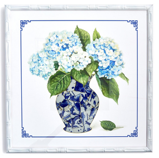Hydrangea Flowers in Blue & White Mosaic Vase Artwork Assorted