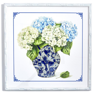 Hydrangea Flowers in Blue & White Mosaic Vase Artwork Assorted