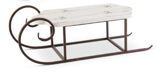 Whitewashed Wood Sled with Rust Colored Runner Assorted