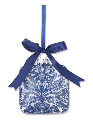 Blue & White Floral Print Square Glass Ornament Assorted