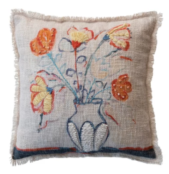 Square Cotton Slub Printed Pillow, 2 Styles