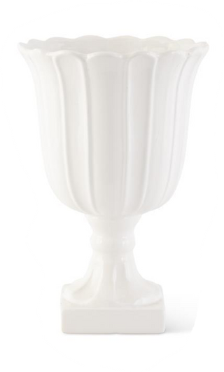 White Ribbed Ceramic Vase on Square Base Assorted
