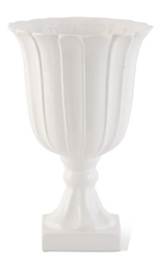 White Ribbed Ceramic Vase on Square Base Assorted