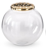 Gold Floral Frog Top Clear Glass Vase Assorted