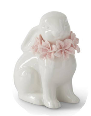 White Ceramic Easter Bunnies w/Pink Flowers Assorted