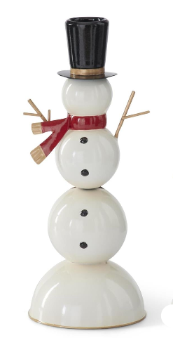 Black & White Metal Snowman Taper Candleholder