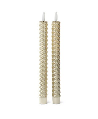 Set of 2 9.75 Inch Gold Spiral LED Taper Candles