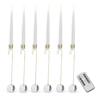 Set of 6 Glass Pendant Hanging White LED Candle Ornaments with Remote