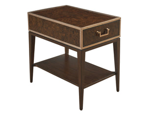 Shelton Box on Stand End table gold handle dark brown shelf