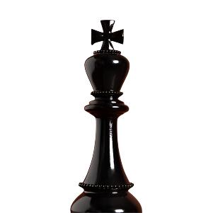 A shiny black chess king with a cross-shaped piece on top.