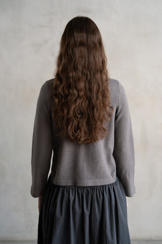 elle grey Side Button Up Detailded Crew Neck Sweater in Charcoal